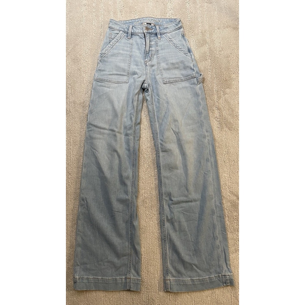 **SIZE 000**American Eagle Dreamy Drape Wide Leg Baggy Super High Rise Jeans